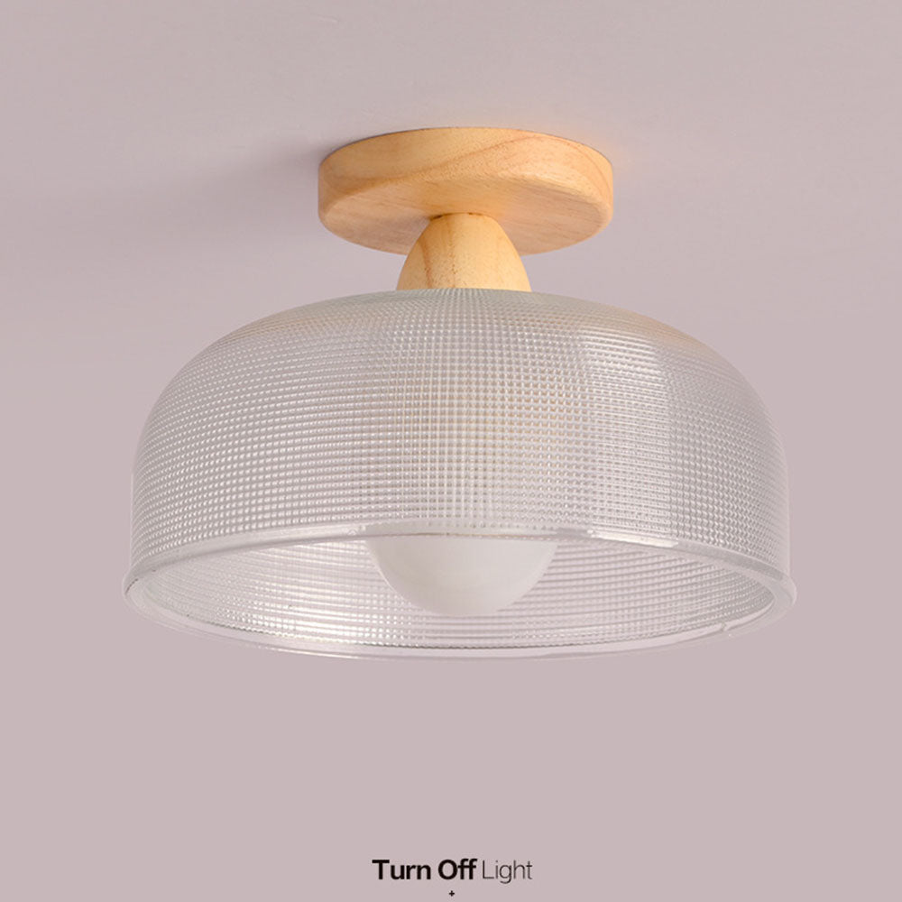 Natural Wooden Walnut Glass Ceiling Light -Homdiy