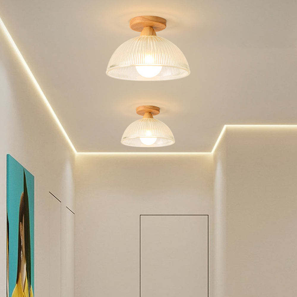 Natural Wooden Walnut Glass Ceiling Light -Homdiy
