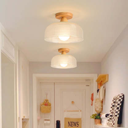 Natural Wooden Walnut Glass Ceiling Light -Homdiy
