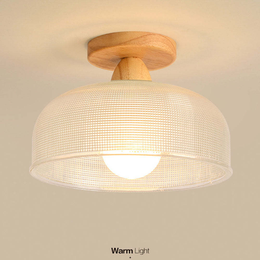 Natural Wooden Walnut Glass Ceiling Light -Homdiy