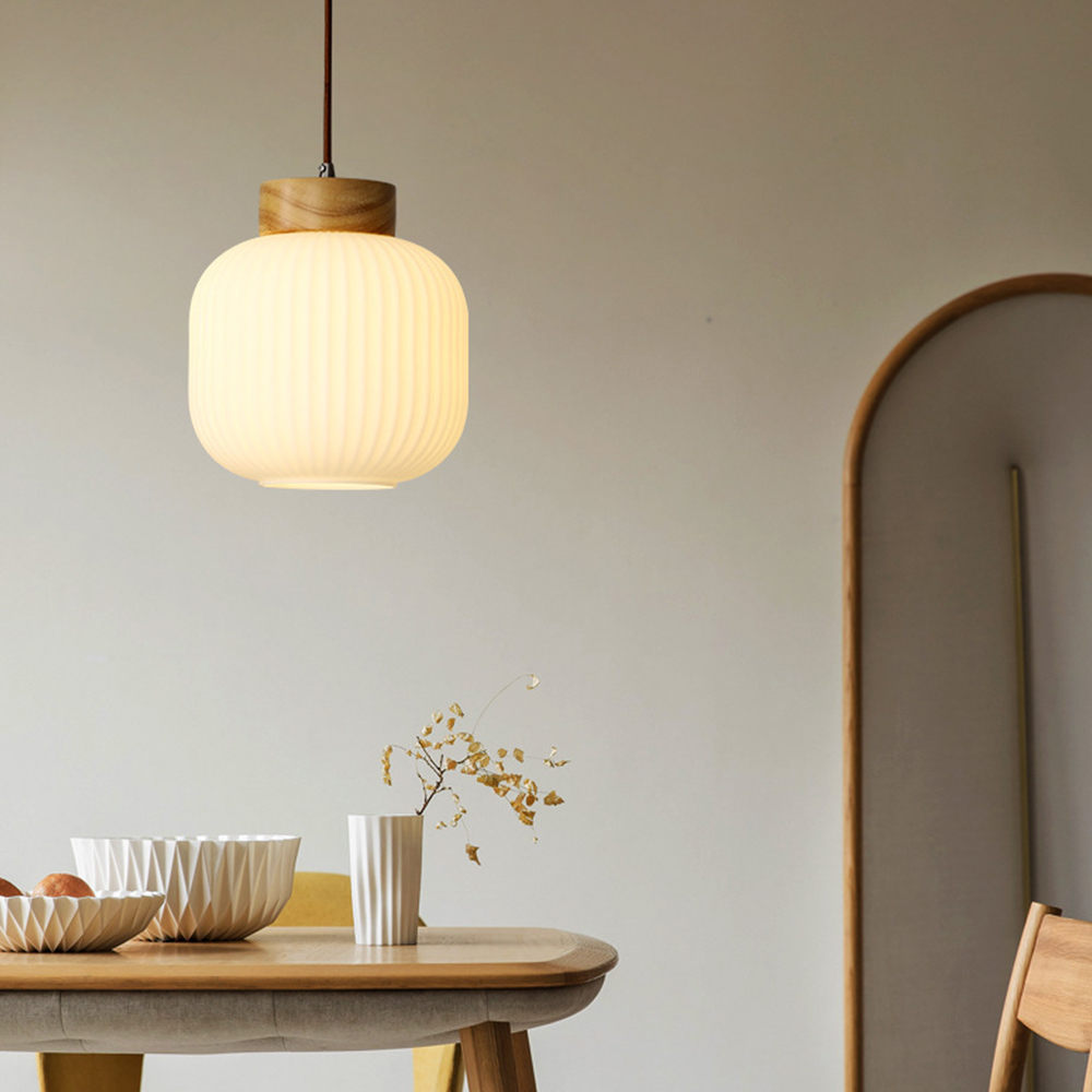 Wabi-Sabi Vintage Wood and Glass Pendant Light
