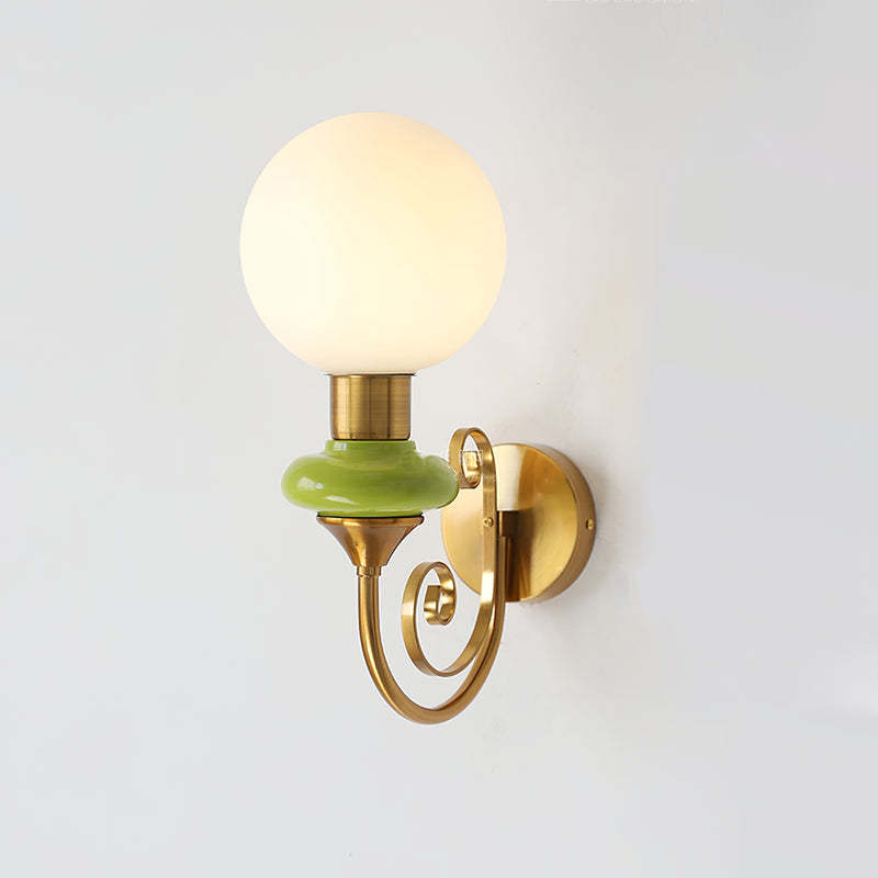 Onyx Iron Golden Finish Frame Spherical Glass 1-Light Wall Sconce -Homdiy