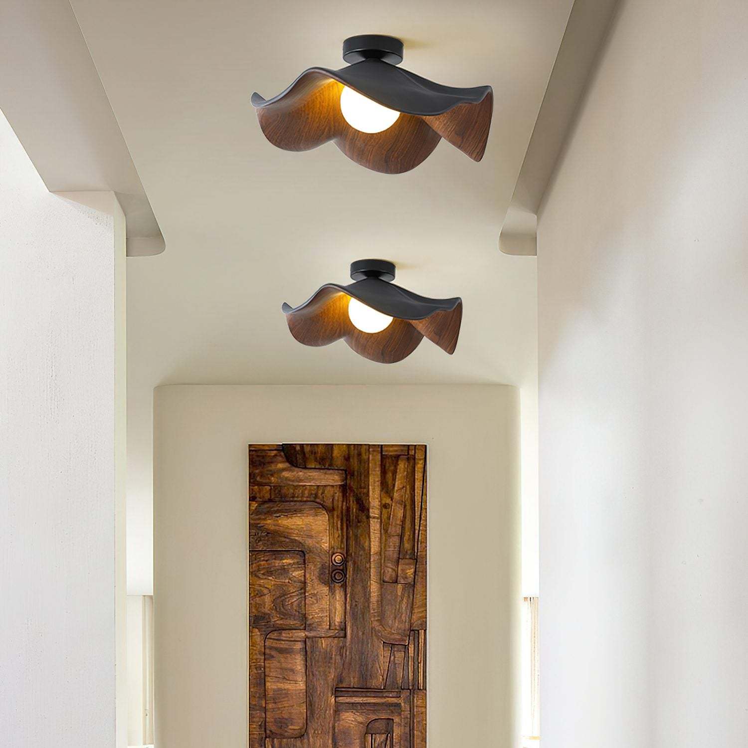 Nordic Wooden Lotus Resin Ceiling Light -Homdiy