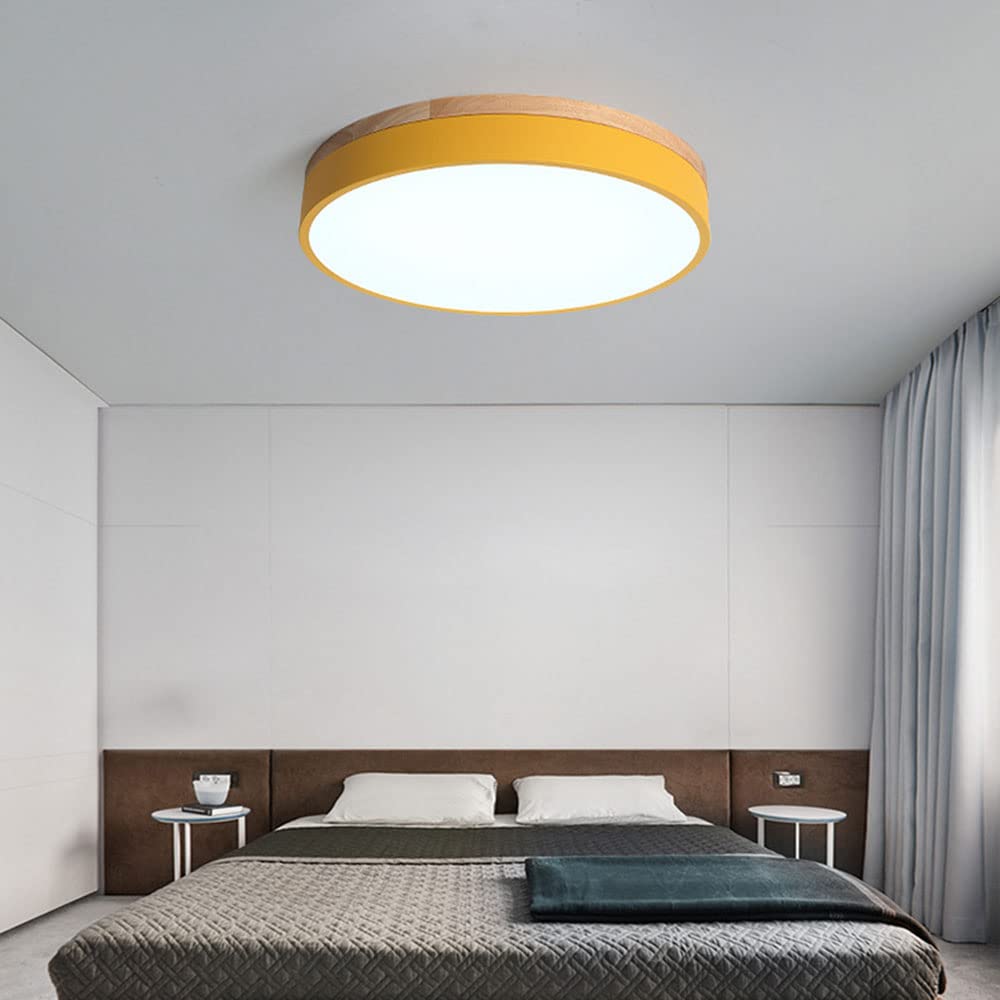 Homdiy Wood Nordic LED Round Flush Mount Ceiling Light For