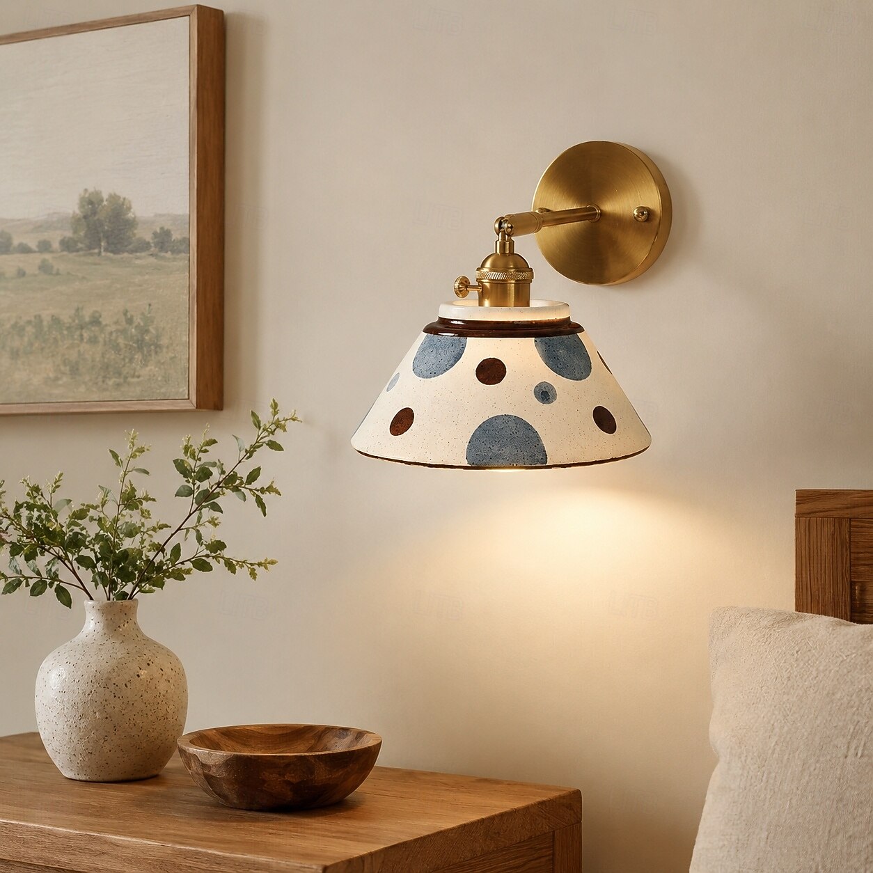 Vintage Polka Dot Ceramic Pendant Light & Wall Sconce Set