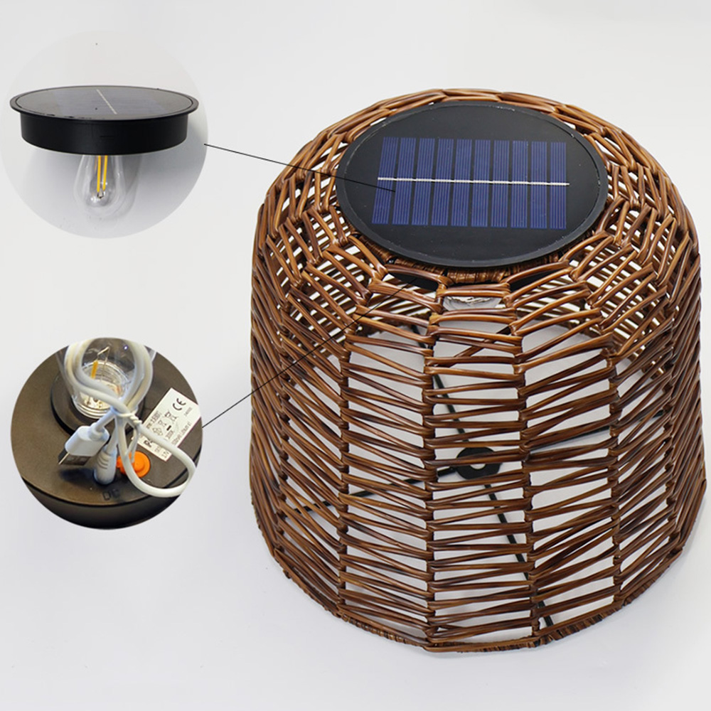Farmhouse Solar IP65 Dusk-to-Dawn Rattan Hanging Light