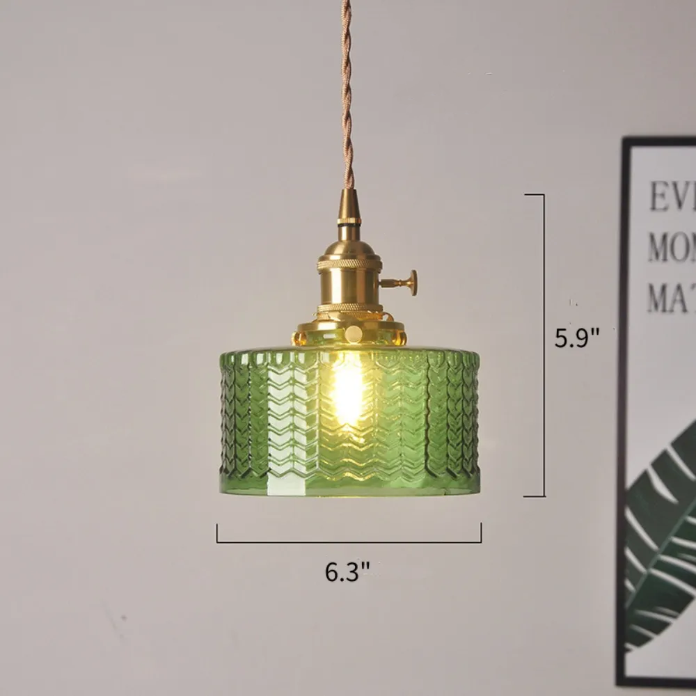 Retro Plug-in Short Cylinder Wavy Glass Pendant Light