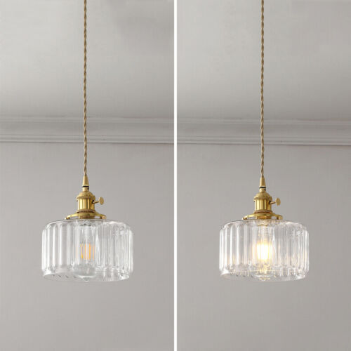 Retro Short Cylinder Wavy Glass Pendant Light -Homdiy