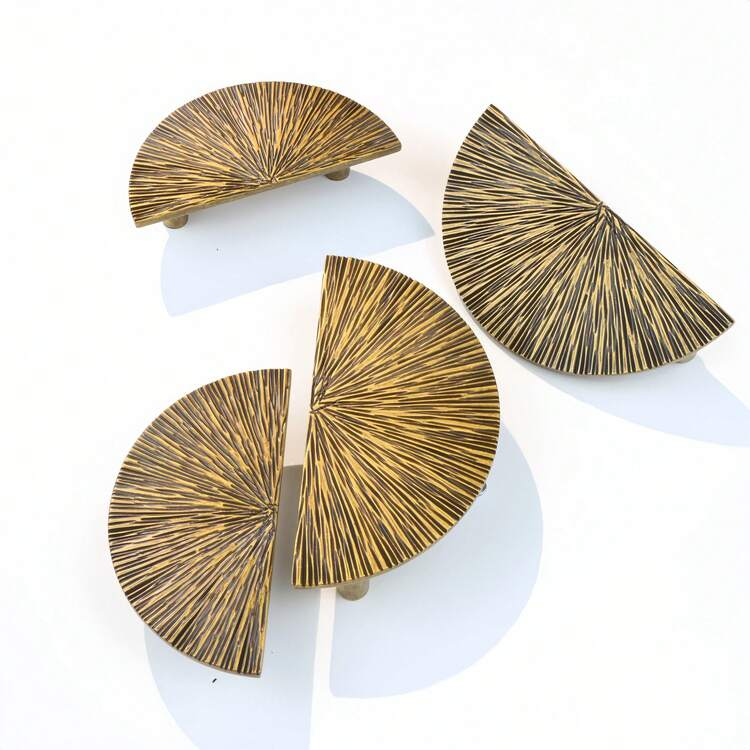 Retro Brass Semi Circle Textured Cabinet Handles