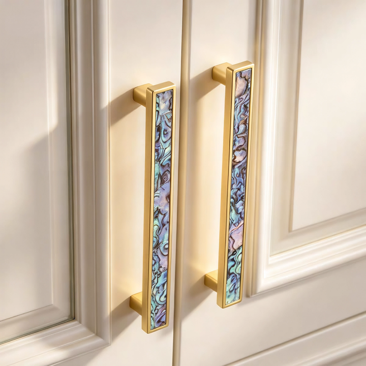 Luxury Natural Shell White Cabinet Pulls Brass Drawer Knobs