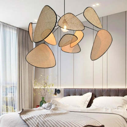 Hand Weaved Rattan Leaf Pendant Light For Living Room -Homdiy