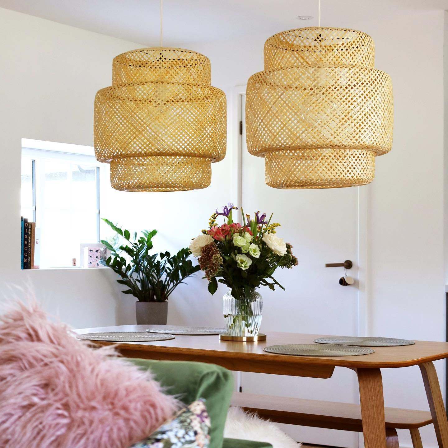 Handwoven Bamboo Pendant Light Boho Lighting Fixture -Homdiy