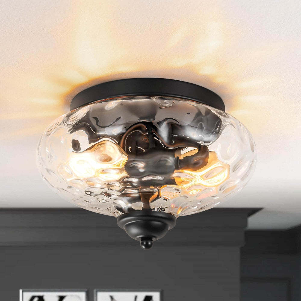 Industrial Glass Retro Semi-Flush Mount Ceiling Light -Homdiy