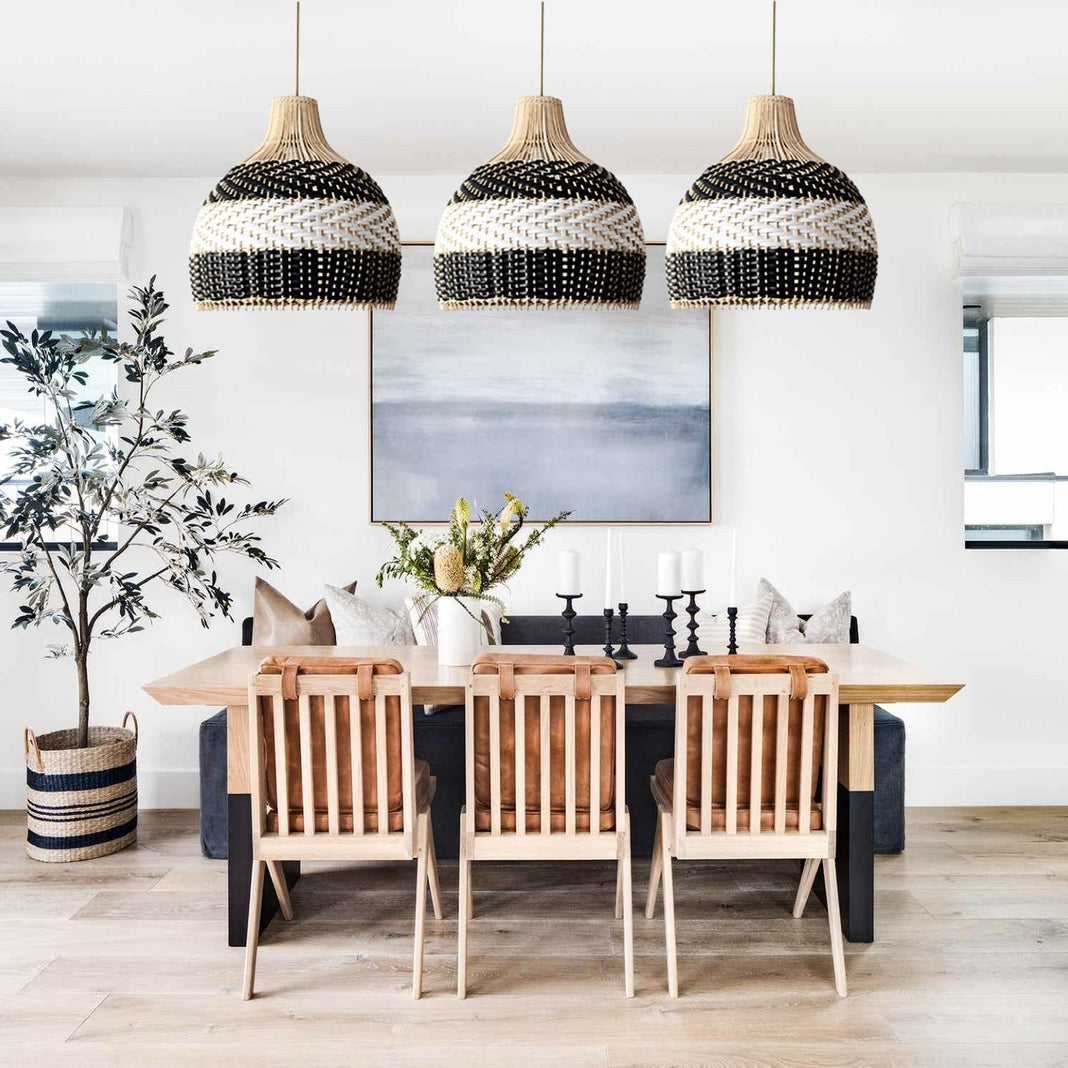 Minimalist Black White Lampshade Rattan Pendant Light -Homdiy