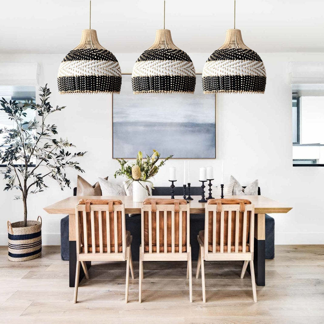 Minimalist Black White Lampshade Rattan Pendant Light -Homdiy