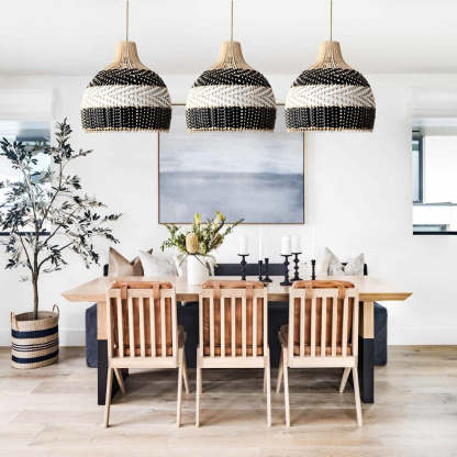 Minimalist Black White Lampshade Rattan Pendant Light -Homdiy