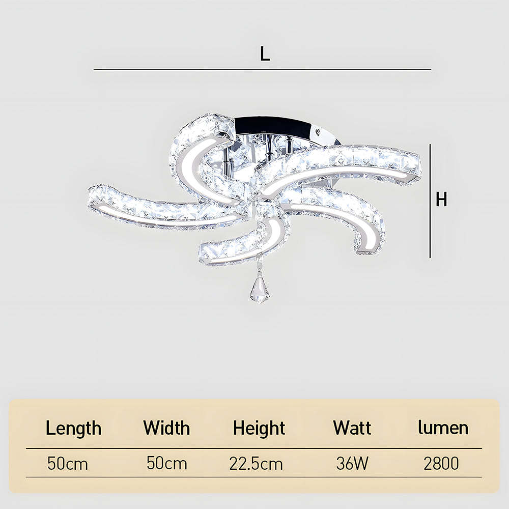 Crystal LED Ceiling Light 5 Arms Flush Mount Ceiling Light