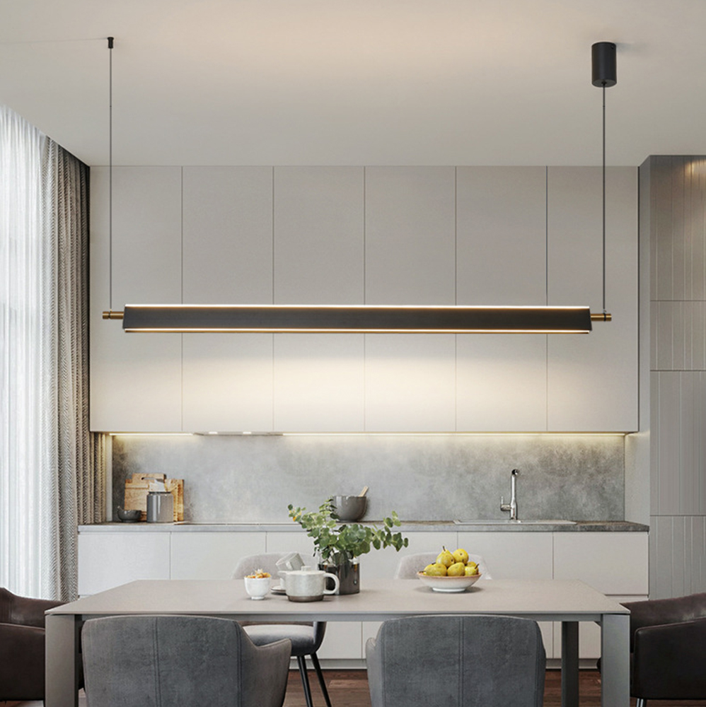 Minimalist Modern LED Black Up-and-Down Lighting Linear Pendant 