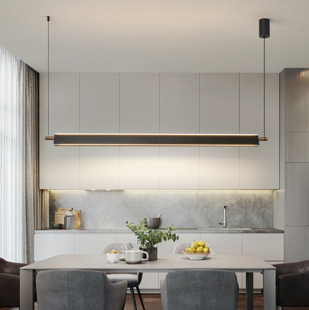 Minimalist Modern LED Black Up-and-Down Lighting Linear Pendant 