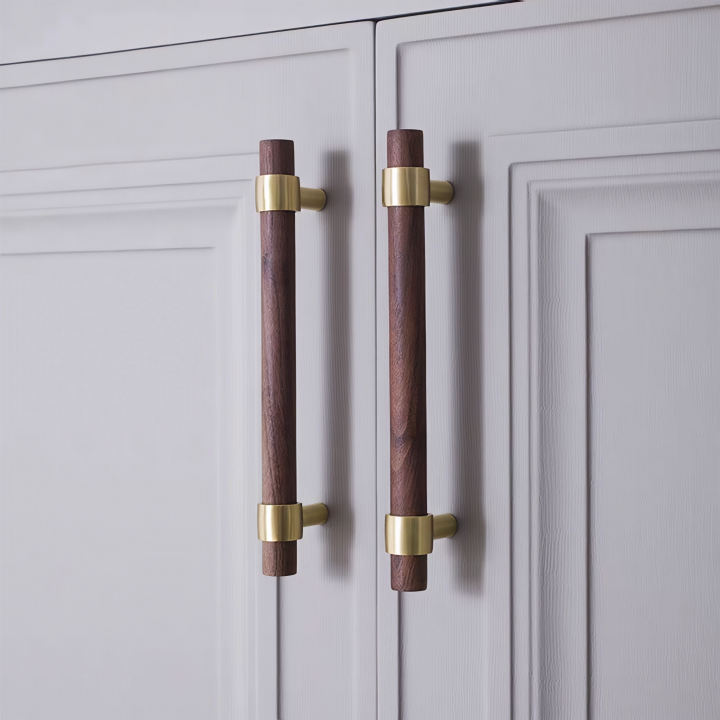 Walnut & Beech Drawer Dresser Pulls Wooden Cabinet Pulls With Brass Base