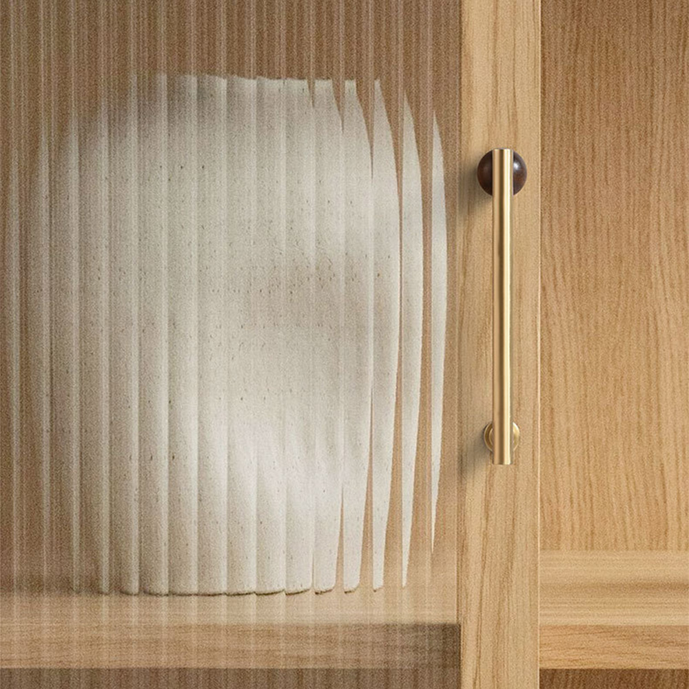 Warm Minimalist Brushed Brass Wood Cabinet Pulls