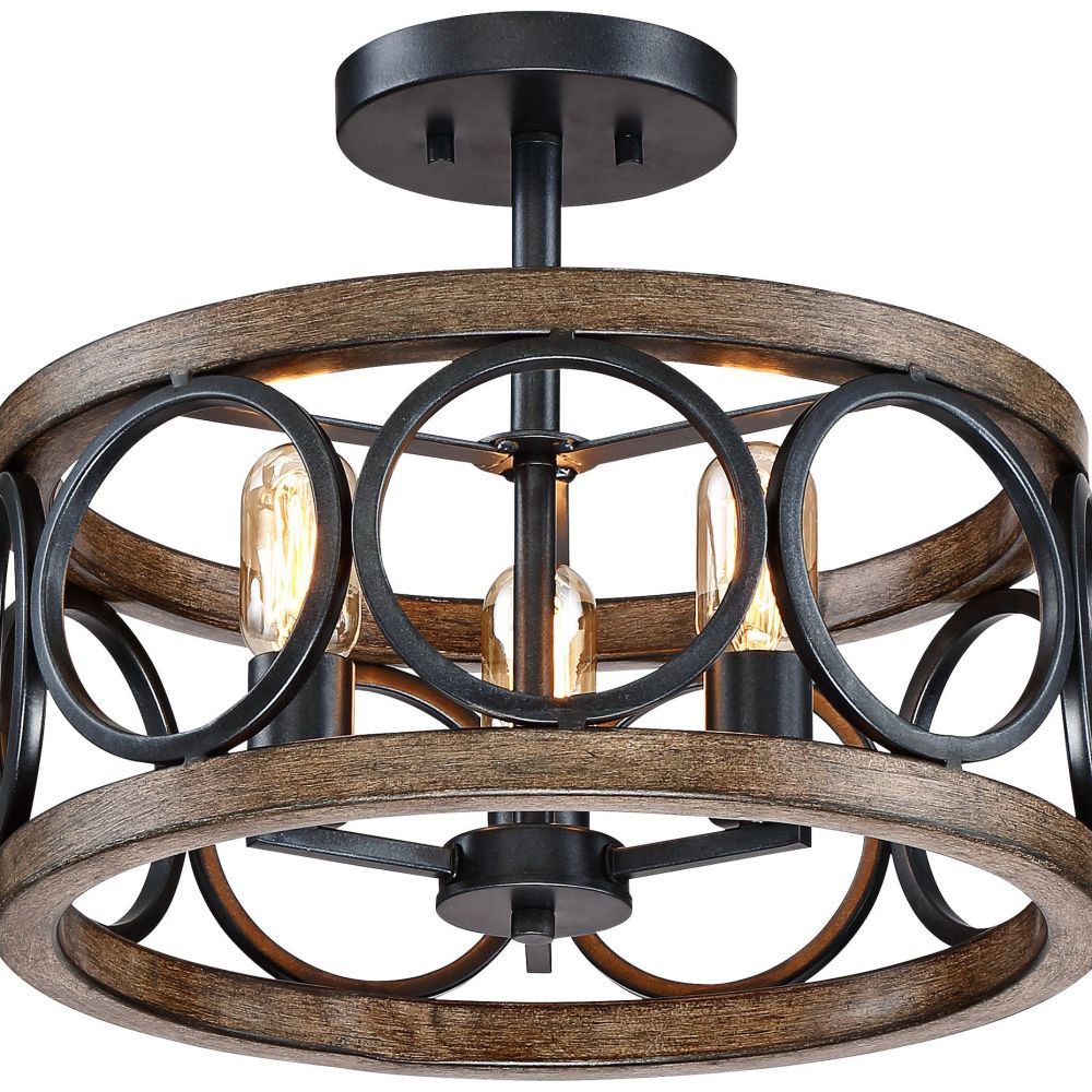 Farmhouse Semi Flush Mount 3-Light Round Ceiling Light -Homdiy