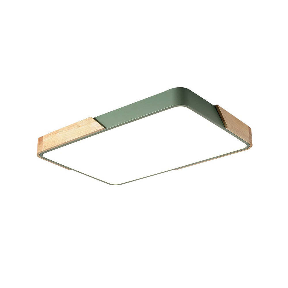 Square Wood And Metal Flush Mount LED Dimmable Ceiling Light -Homdiy