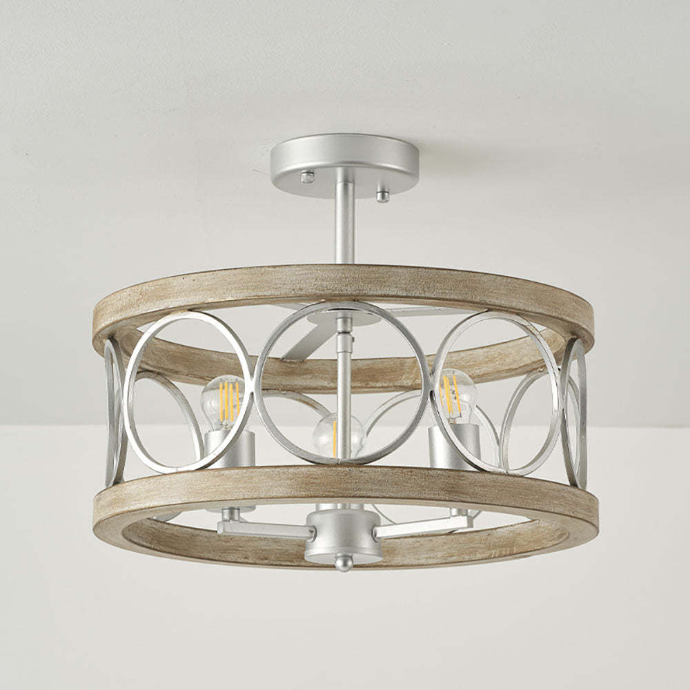 Farmhouse Semi Flush Mount 3-Light Round Ceiling Light -Homdiy