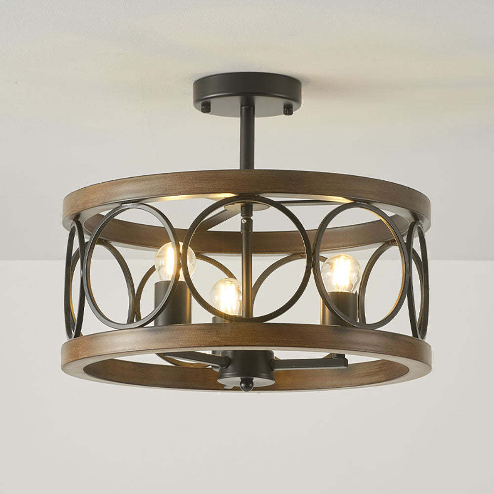 Farmhouse Semi Flush Mount 3-Light Round Ceiling Light -Homdiy