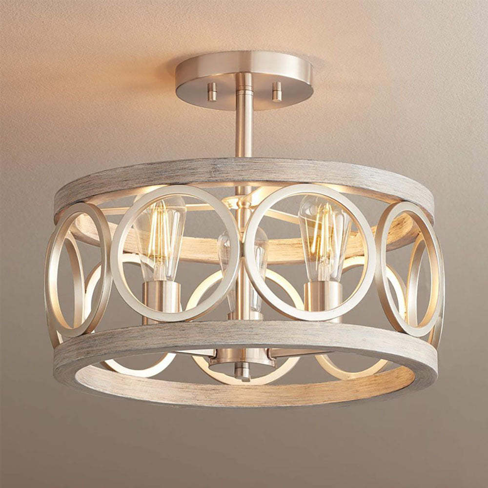 Farmhouse Semi Flush Mount 3-Light Round Ceiling Light -Homdiy
