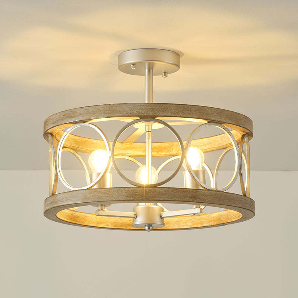 Farmhouse Semi Flush Mount 3-Light Round Ceiling Light -Homdiy