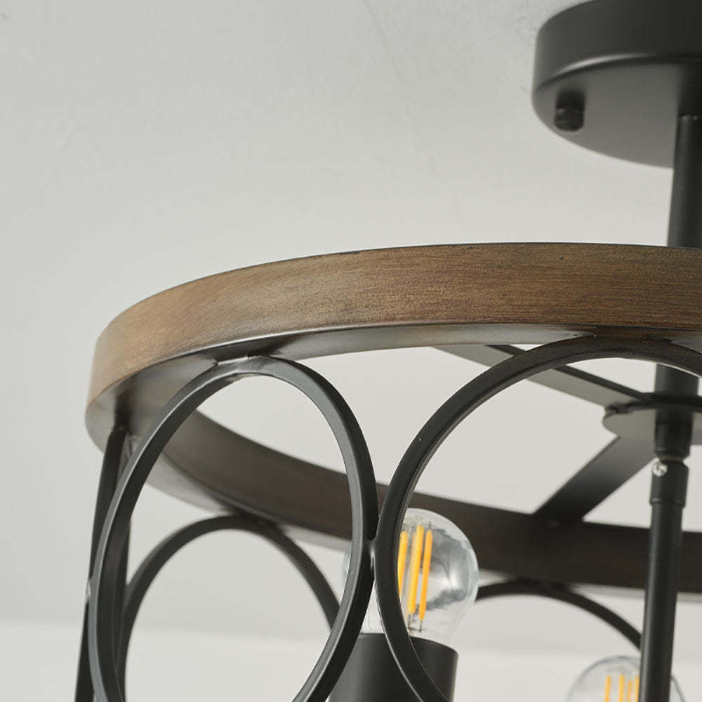 Farmhouse Semi Flush Mount 3-Light Round Ceiling Light -Homdiy