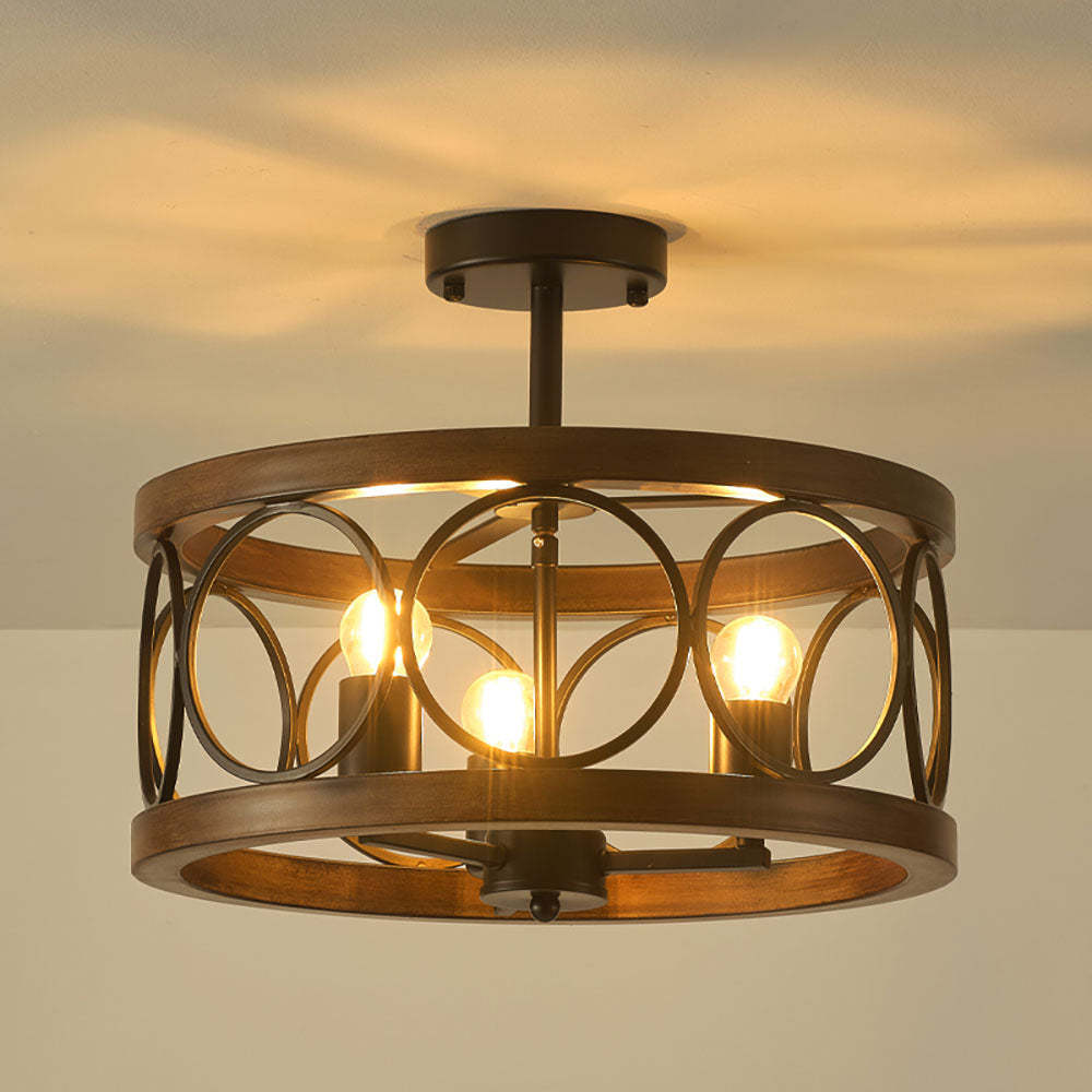 Farmhouse Semi Flush Mount 3-Light Round Ceiling Light -Homdiy