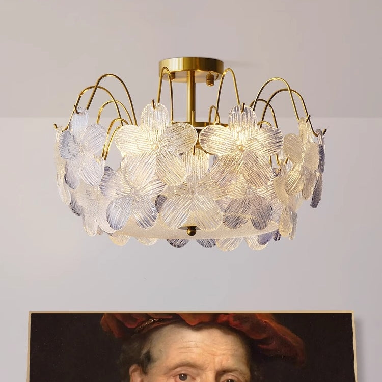 Classic Flower-Shaped Stained Glass Chandelier for Living Room