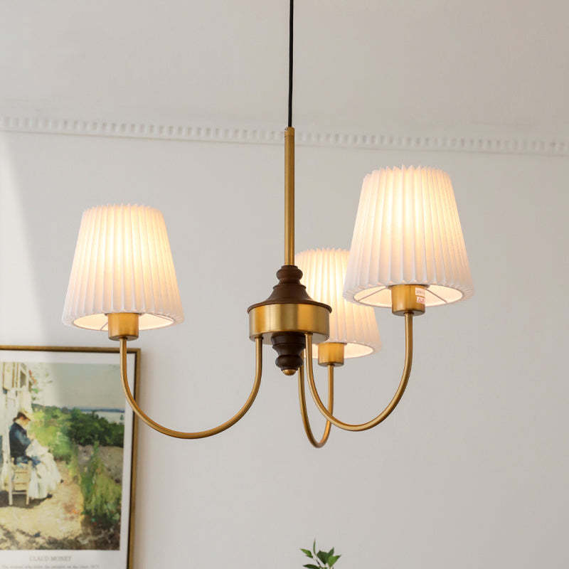 Retro Pleated Lampshade Brass Chandelier For Living Room -Homdiy