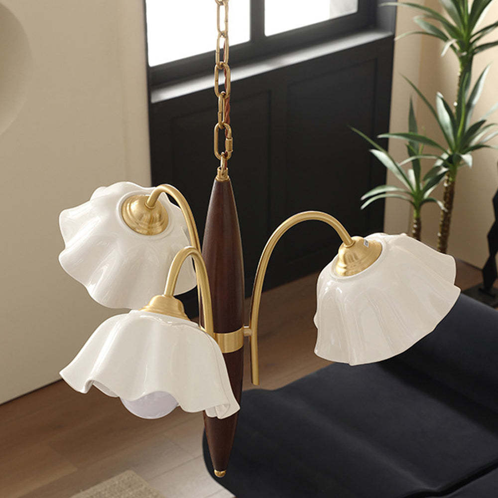 Nordic Ceramic Hanging Lamp Walnut Brass Chandelier -Homdiy