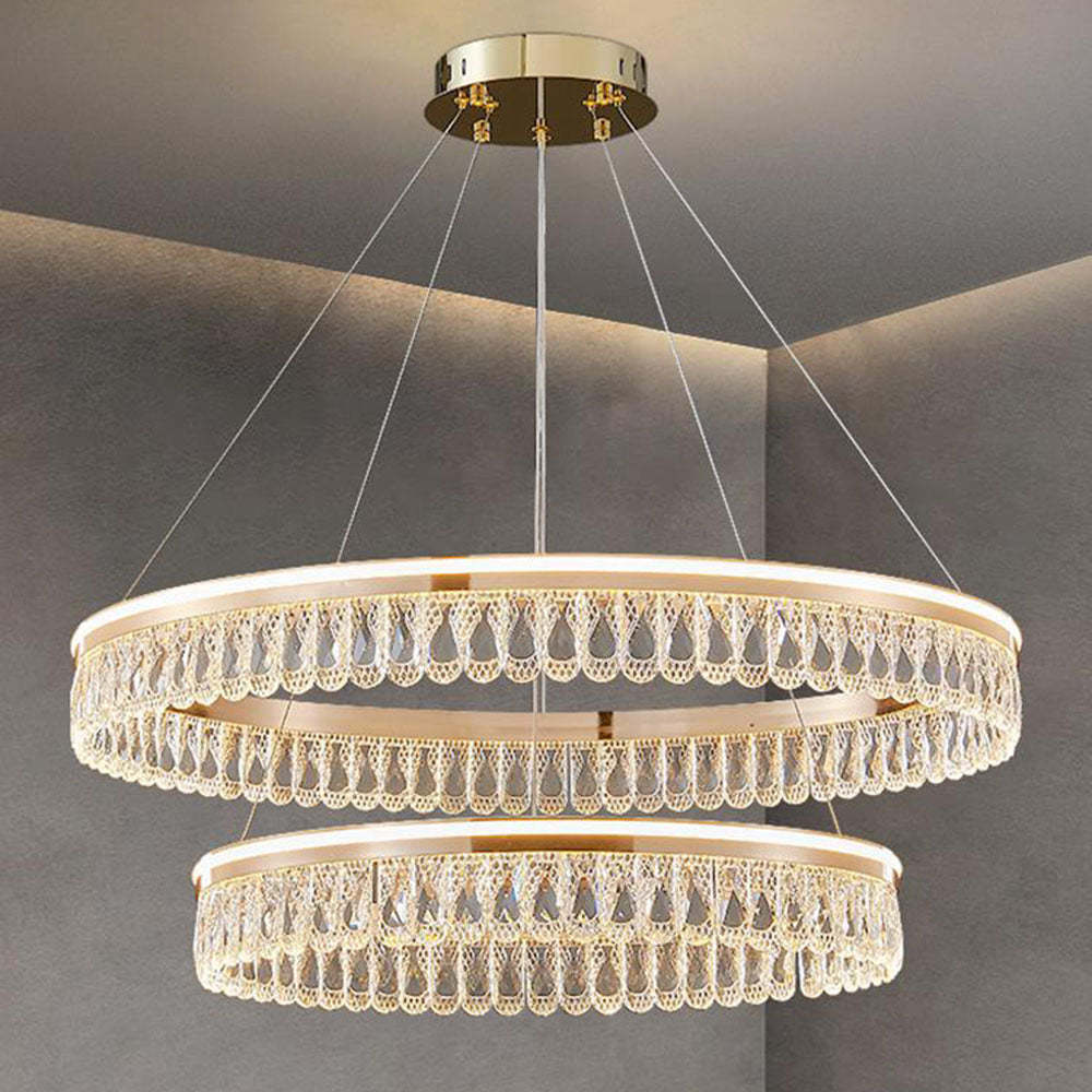 Modern Large Crystal Ring Chandelier for Foyer Dining Room -Homdiy