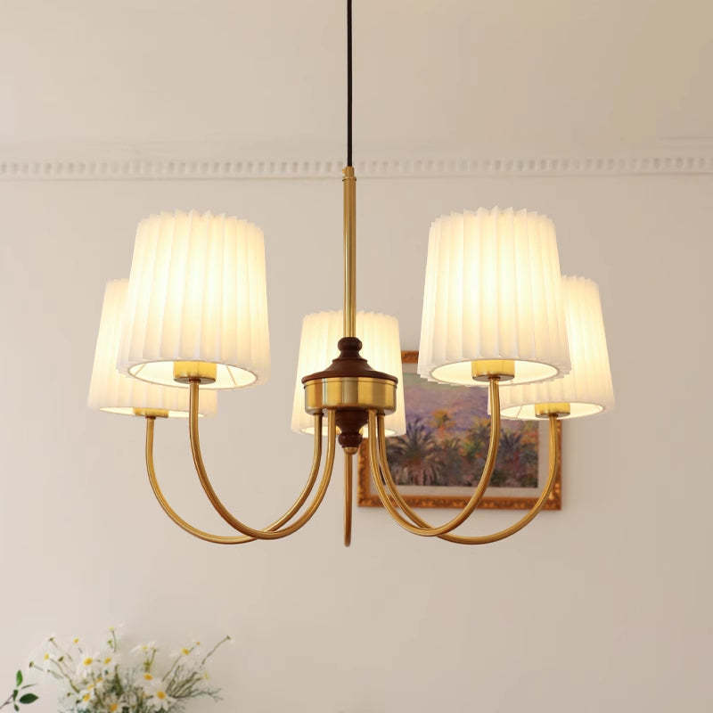Retro Pleated Lampshade Brass Chandelier For Living Room -Homdiy