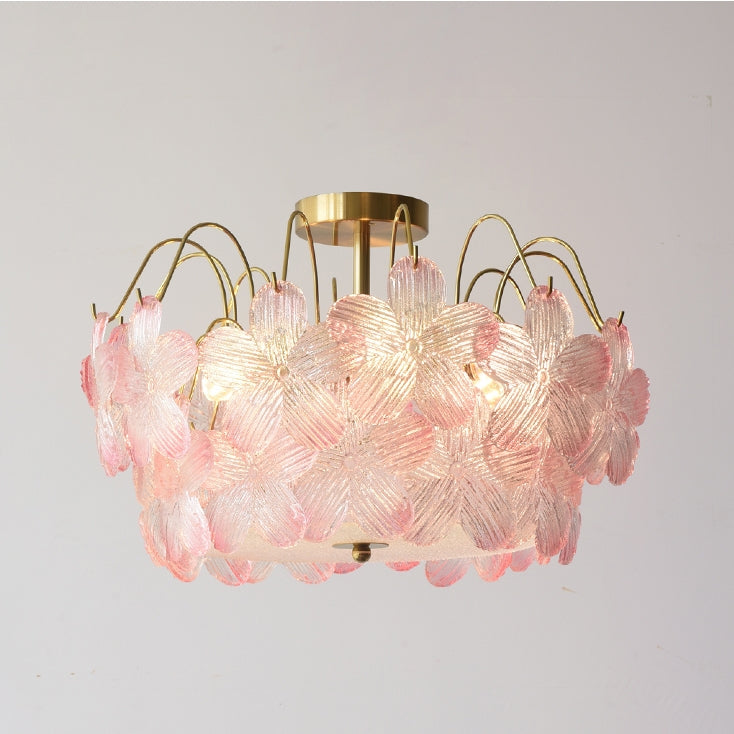 Classic Flower-Shaped Stained Glass Chandelier for Living Room