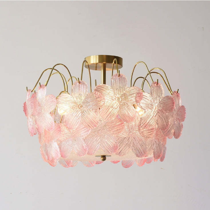 Classic Flower-Shaped Stained Glass Chandelier for Living Room