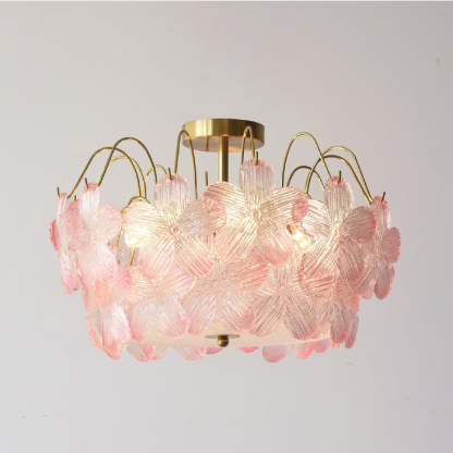 Classic Flower-Shaped Stained Glass Chandelier for Living Room