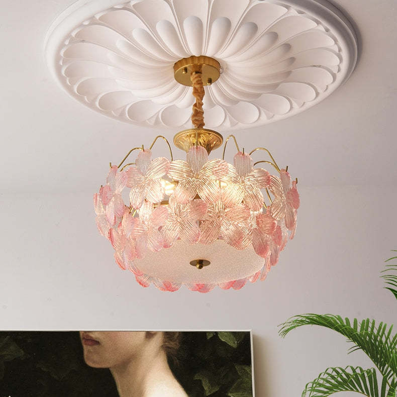 Classic Flower-Shaped Stained Glass Chandelier for Living Room