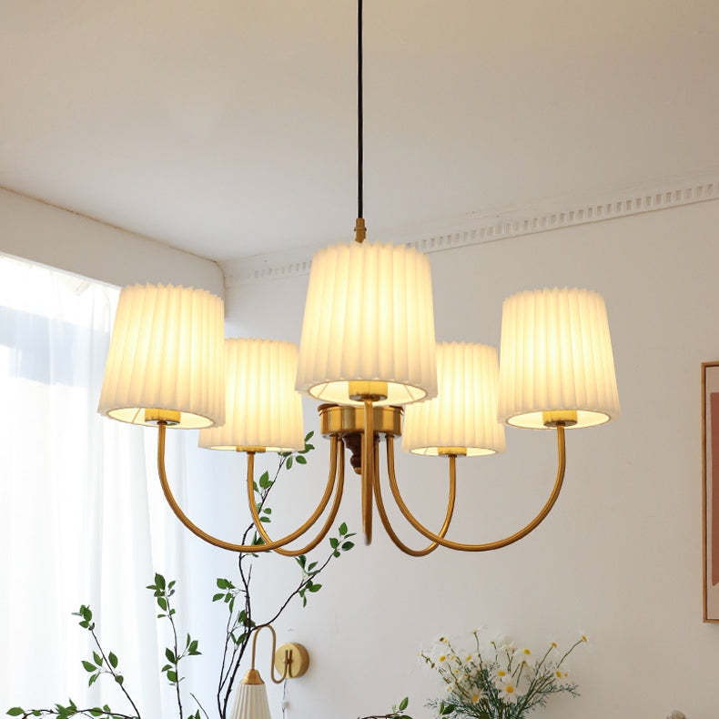 Retro Pleated Lampshade Brass Chandelier For Living Room -Homdiy