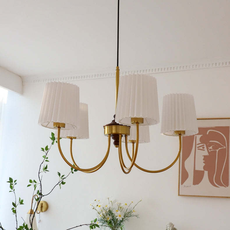 Retro Pleated Lampshade Brass Chandelier For Living Room -Homdiy
