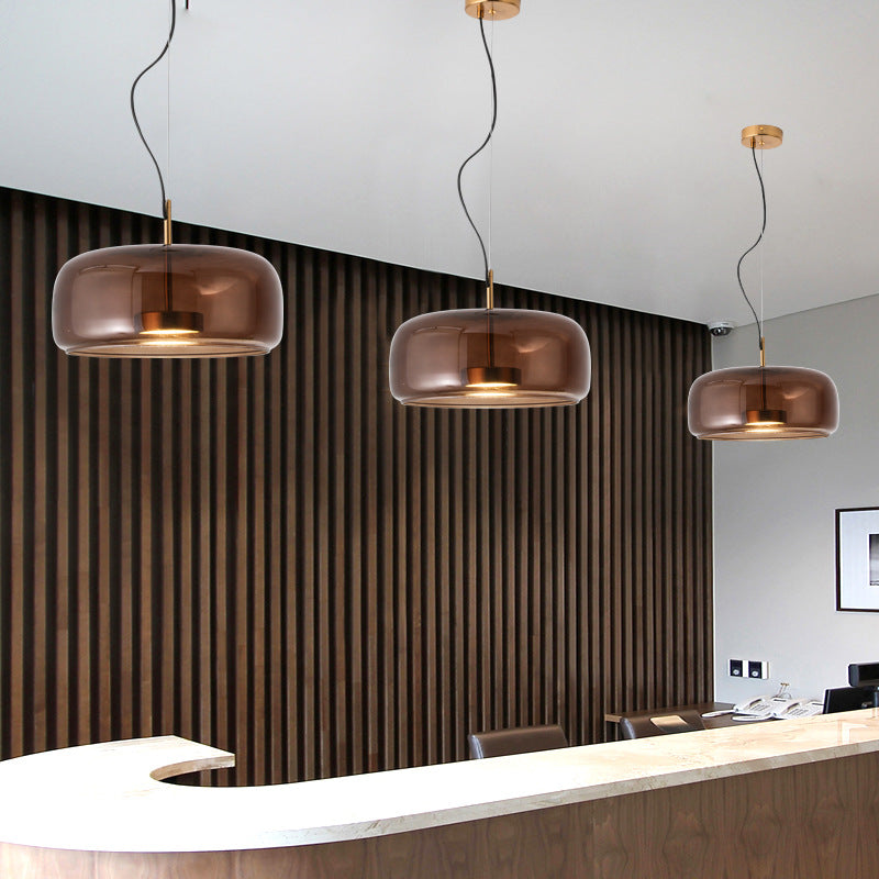 Modern Rounded Smoked Glass LED Pendant Light -Homdiy