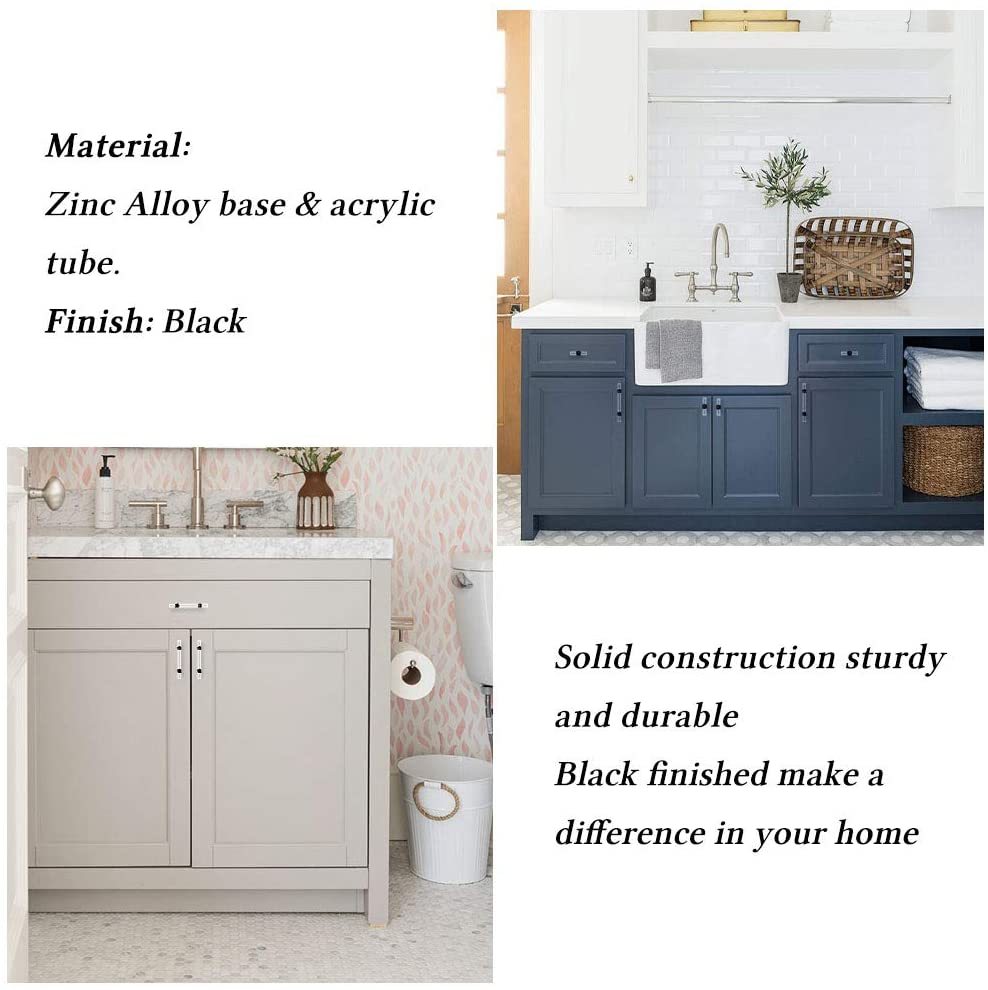 15 Pack Modern Crystal Cabinet Door Handles Black Drawer Pulls Acrylic For Kitchen(LS9165BK) -Homdiy