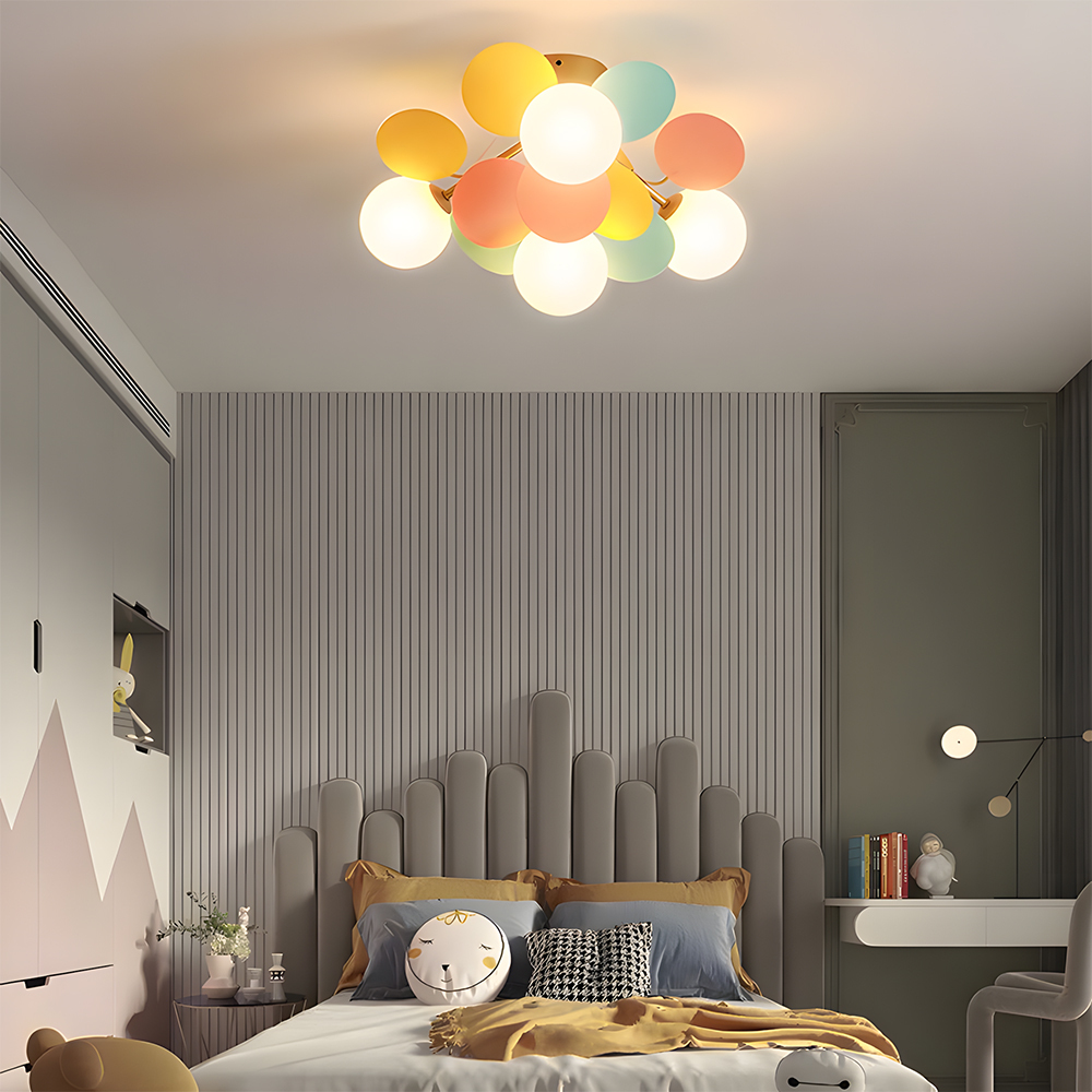 Modern Spherical Shape Glass Flush Ceiling Light Chandelier for Living Room