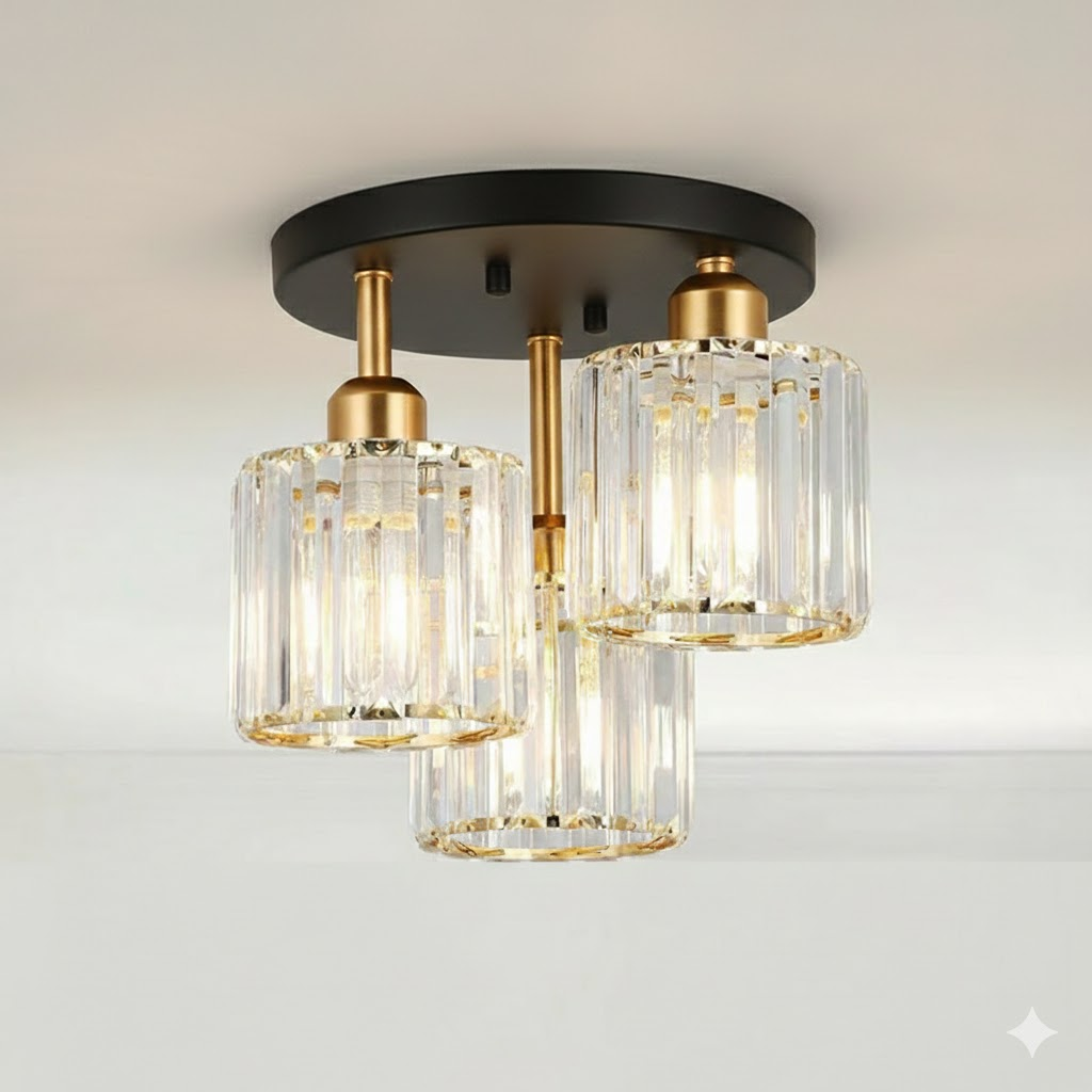 Modern Glass Crystal Semi Flush Ceiling Light