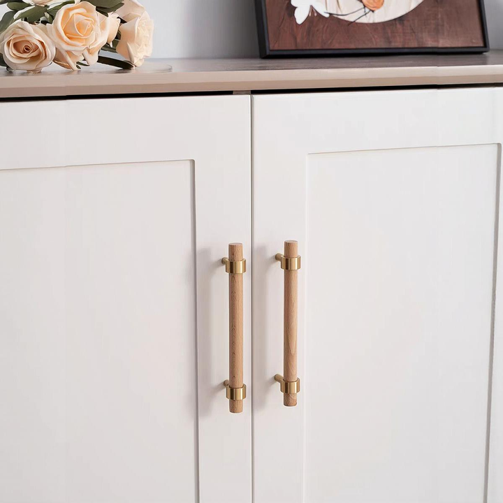 Walnut & Beech Drawer Dresser Pulls Wooden Cabinet Pulls With Brass Base