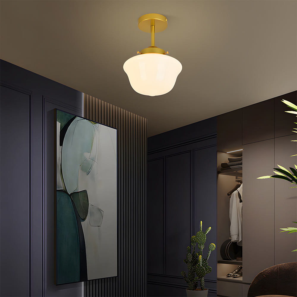 Vintage Glass White Flush Mount Ceiling Light For Bedroom